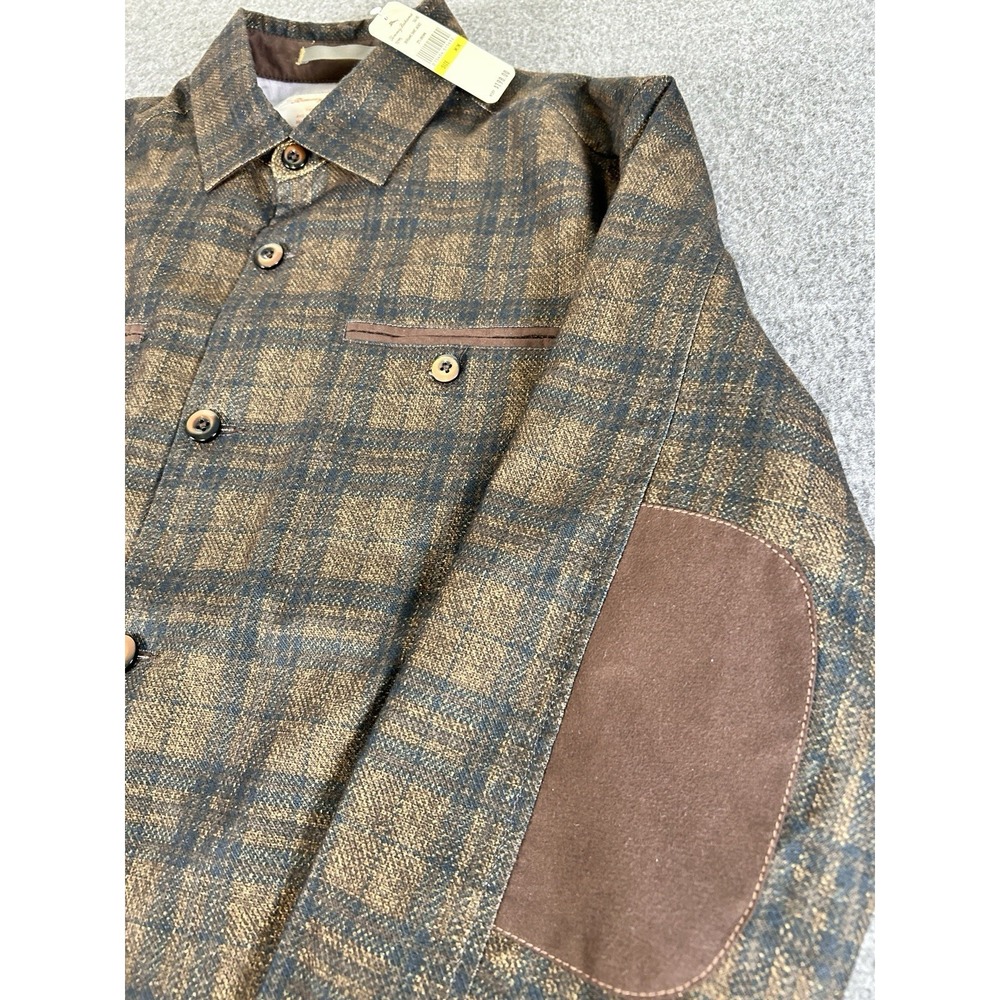 Tommy Bahama brown plaid elbow pads heavy long sleeve NWT Medium